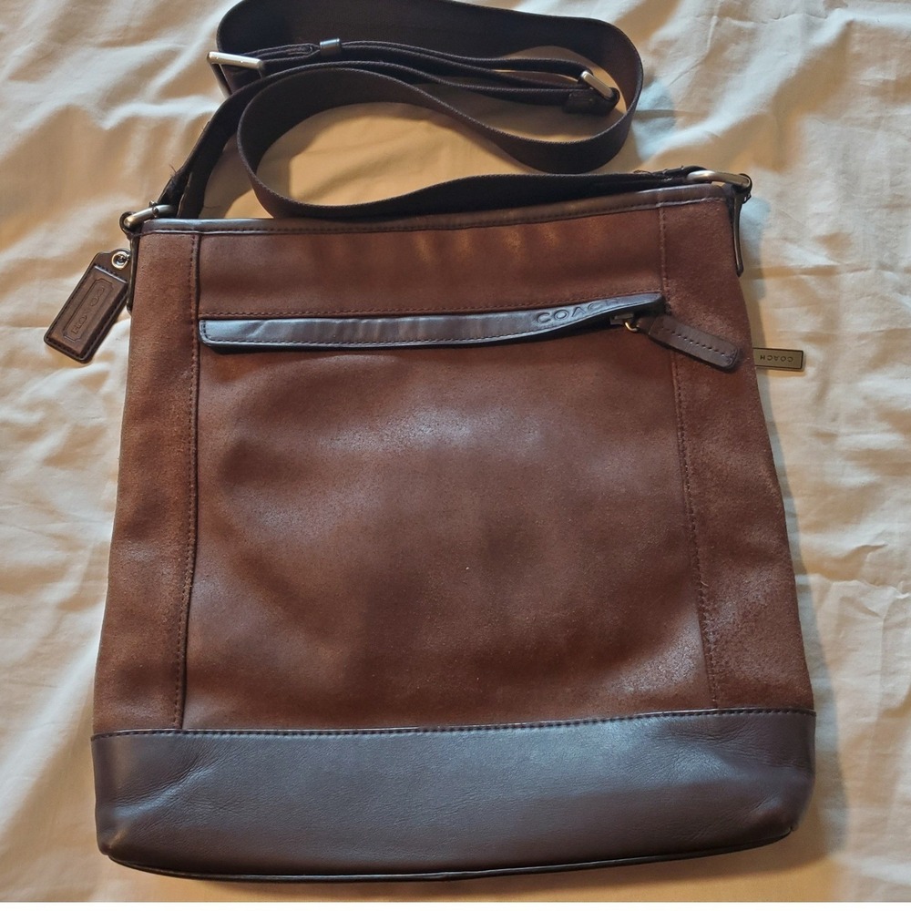 Coach Bleecker Mahogany Leather Suede Messenger Crossbody Bag F70920 Brown Mens